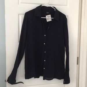 Three Dots button-down blouse size M navy blue.